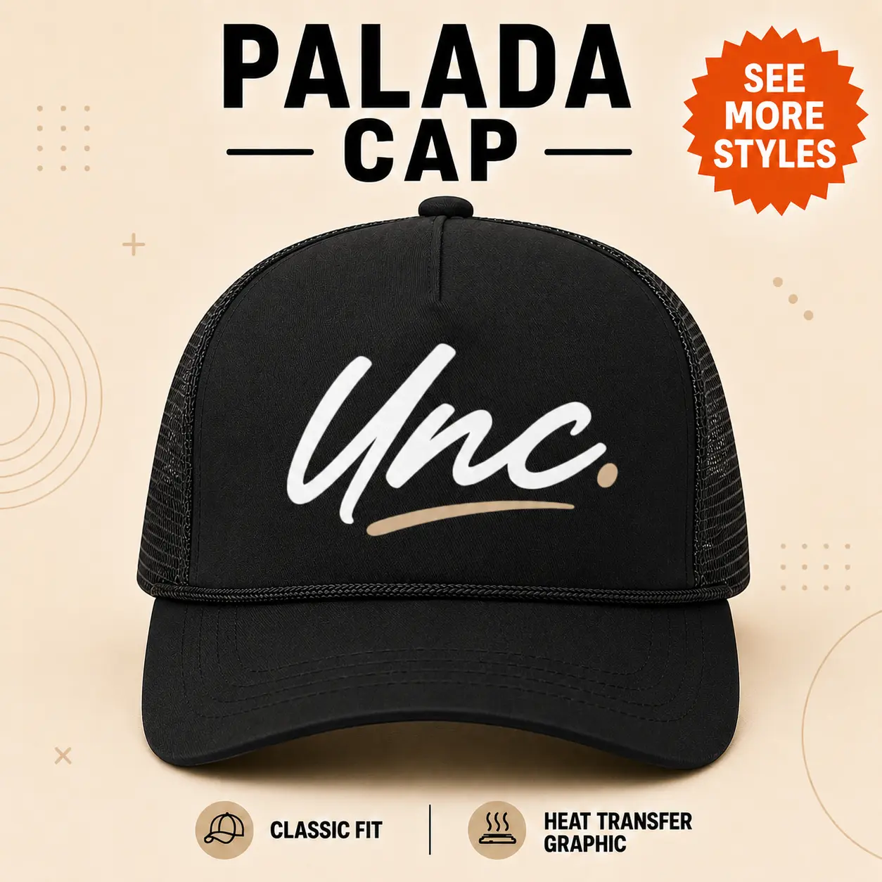 "UNC" Premium Adjustable Trucker Snapback - Black Mesh Baseball Cap for Casual Daily Wear