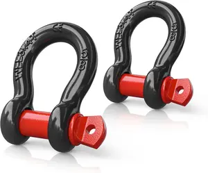 Nilight 2-Pack Drop Forged 5/8" D-Ring Small Shackles, High Load Cap 3.25 T (7165 Lbs) Heavy Duty Off-Road Recovery Kit, Black Red, for Car Tie Downs