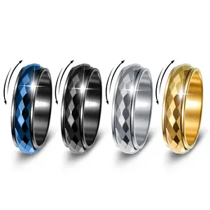 Elemental Men's Simple Hammered Rotating Ring Premium Titanium Steel Geometric Design Wedding Band Fashion Office Friendly