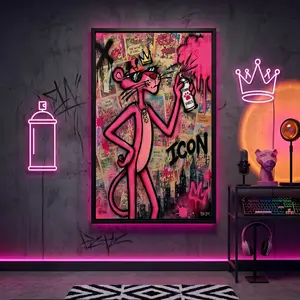 1PC Modern Poster Graffiti Art Pink Panther Canvas Painting Colourful Posters and Prints Wall Art Living Room Home Decor Mother Day Gift