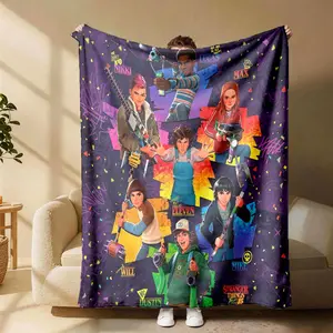 Stranger Things Character Collection Vintage Neon Block Print Lightweight Flannel Blanket, Soft Breathable for Spring Summer, Bedroom Decor