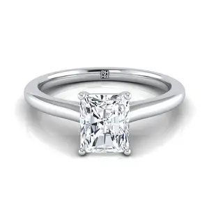 Platinum Radiant Cut Center  Pinched Comfort Fit Claw Prong Solitaire Engagement Ring