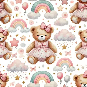 Pink Teddy Bears Pattern 2 Quilting Cotton Fabric