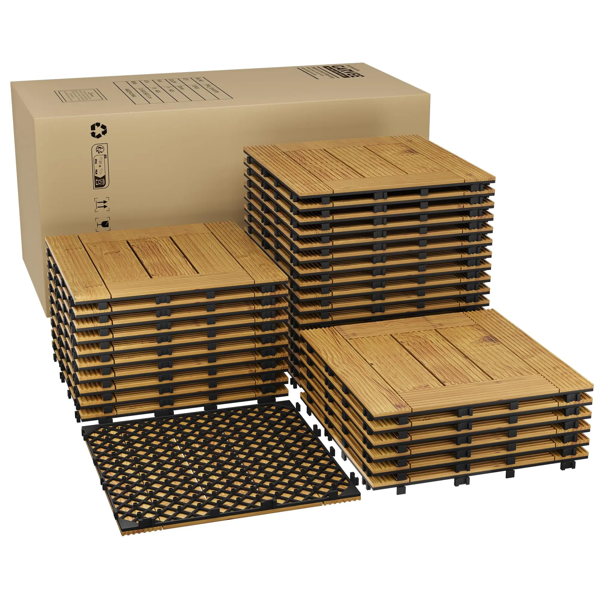 Garvee 33-Piece Interlocking Solid Acacia Wood Deck Tiles, 30x30cm Eco-Friendly Sturdy Textured Floor Cover, Waterproof Slip-Resistant Effortless DIY Installation Easy to Clean for Terrace, Patio