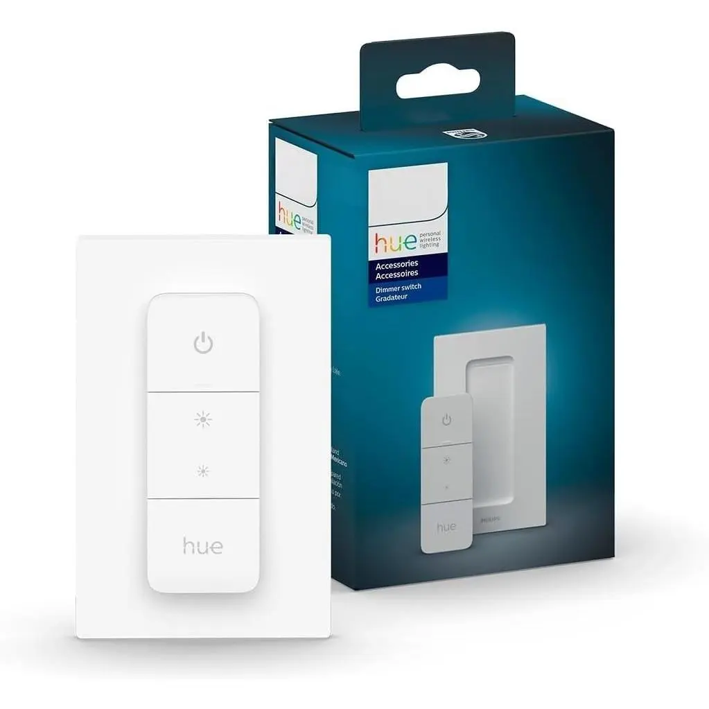 White Smart Wireless Dimmer Switch with Remote - 1 Pack - Controls Hue Lights (On/Off, Dimming/Brightening), Requires Hue Bridge, Easy No-Wire Installation, Wireless Switch