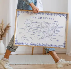 United States Map Canvas — Toile Wall Art, USA Illustrated Map Poster, United States Large Map, Toile Decor, USA Map frame