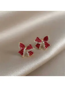 Elegant Bowknot Design Ear Studs, Full Rhinestones, Perfect for Women's Daily Wear, Ideal for Valentine's Day, Delicate and Stylish Jewelry