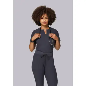 5 Pocket Notch Neck Top Pewter