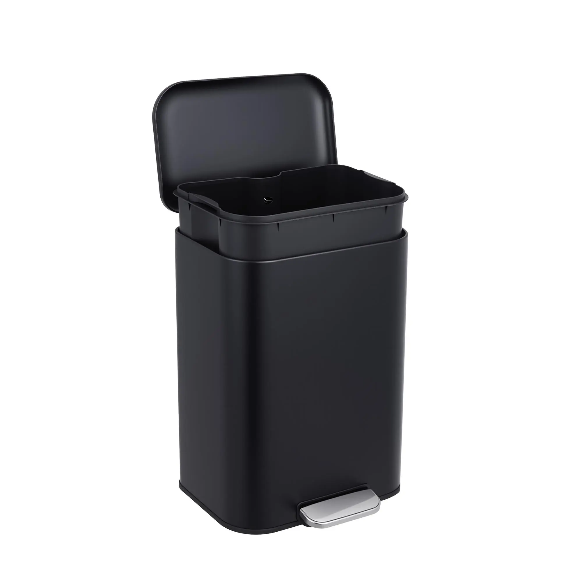 20L Black Matte Stainless Steel Step Pedal Bin - Single Unit, Soft-Close, Silent Operation, Smudge-Proof, Sleek Rectangle Bucket for Kitchen, Bathroom Home Supplies