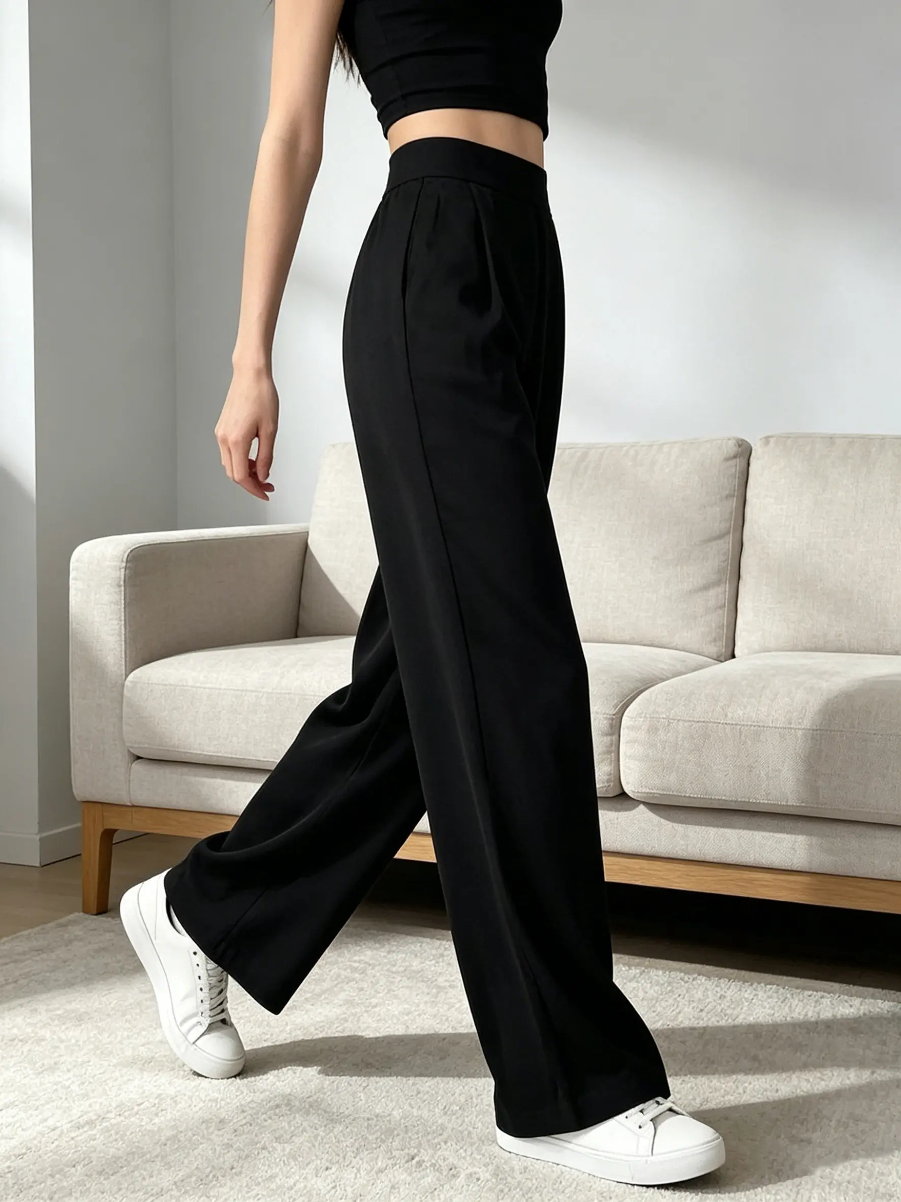 CQQNBV Women's High-Waisted Straight Wide Leg Polyester Pants - Stretchy, Soft, Breathable, Lightweight, Essential, All Seasons, Business Casual Office Wear Trousers for Work Travel
