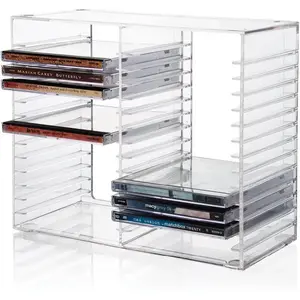 Stackable Clear Plastic CD Organizer with Rubber| Rectangular Jewel Cases Holder  for Theatre Room| Holds up to 30 CD Cases|