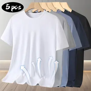 Men’s Summer 5-Pack Breathable Crew Neck T-Shirts – Moisture-wicking, skin-friendly and soft, lightweight and breathable—perfect for hot weather and street style