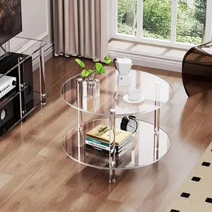 ADISEN Acrylic Coffee Table Modern Center Table,Minimalist Round Coffee Tea Table, 13 Inch, Small Round Modern Coffee Table For Living Rooms, Ideal For Small Spaces In Living Rooms, Bedrooms, Bathrooms, Gardens, And Offices