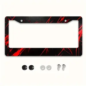 1pc Large 12x6inch Heavy Metal License Plate Frame with Red and Black Gothic Red Crack Design- Suitable for American and International License Plate Frames, Comes with Screws, Easy Installation, Compatible with American/Foreign Vehicles