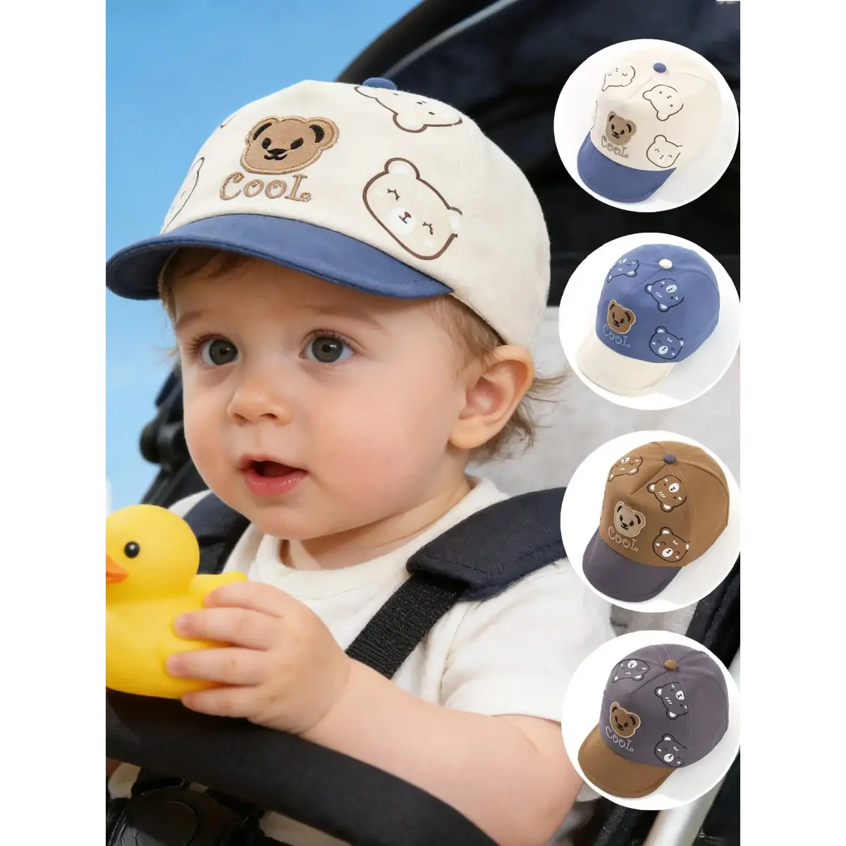 Kids Cartoon Bear Baseball Cap - Soft Brim Toddler Hat, Baby Items Sun Hat for Boys & Girls 3-18 Months