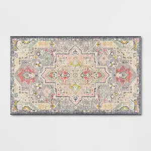 2'3"x3'9" Washable Zebrina Medallion Persian Style Printed Accent Rug Gray/Multi - Threshold