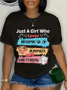 100% Cotton Unisex Just A Girl Who Loves Anime Ramen And Sketching Kawaii Anime T-Shirt