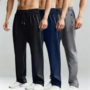 pant Men's 3 Pack Drawstring Waist Solid Color Joggers with Pockets Zipper Closure Printed Design Long Pants 95% Polyester 5% Spandex Breathable Comfortable Fall Lightweight