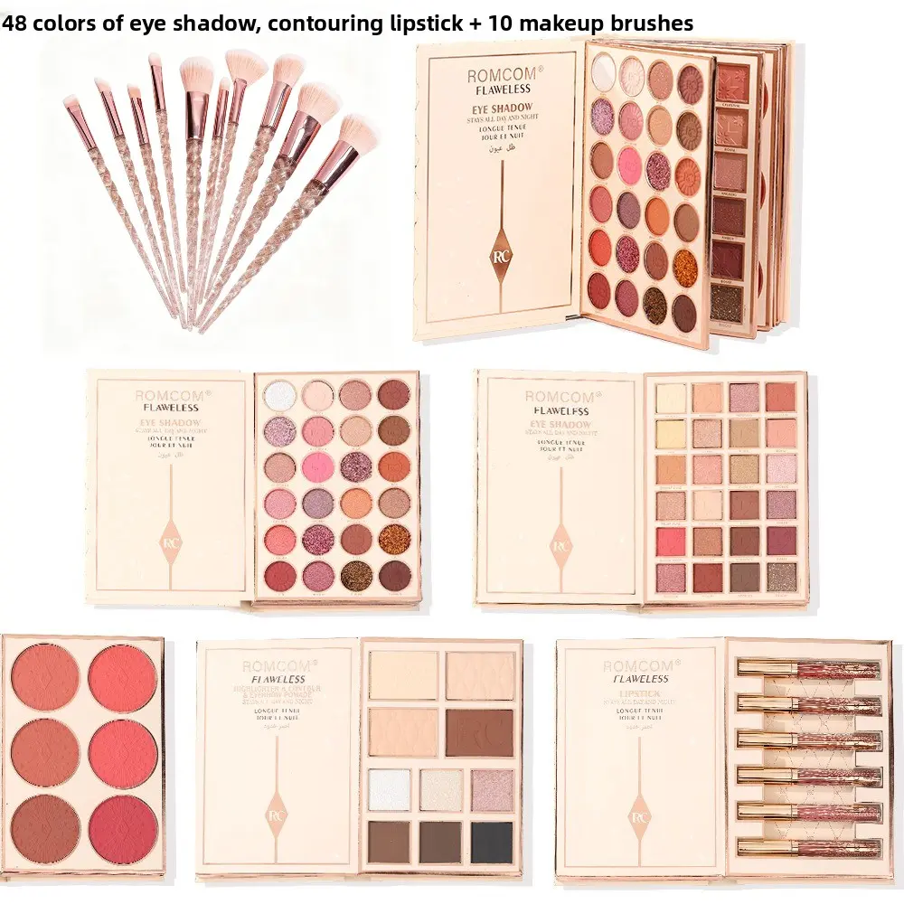 48 Colors Shimmer Matte Cosmetic Eyeshadow Palette + Rainbow Unicorn Makeup Brush Set, All-in-One Book Style Makeup Palette for Highlight, Blush & Contour