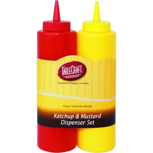 2-Piece Ketchup and Mustard Dispenser Set, 12-Ounce, Red/Yellow Bottle Kitchen Seasoning Utensils jar