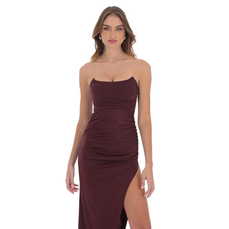Corset Strapless Maxi Dress in Wine