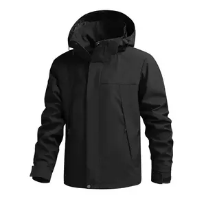 Men's Outdoor Sports Jacket Spring Autumn Windproof Waterproof Casual Black Long Sleeve Hooded Coat with Adjustable Hood plain waterproof windproof