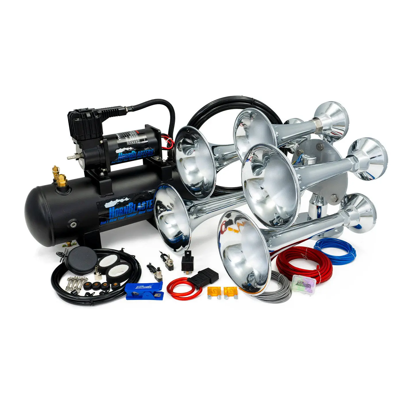 Admiral 228H Train Horn Kit with Chrome Finish & 5-Chime Sound | 12-Volt Air System | Complete with HornBlasters 228H Air Source Unit & 2-Gallon Tank | Easy Installation & Ready-to-Use