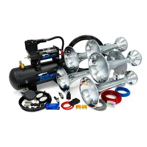 Admiral 228H Train Horn Kit with Chrome Finish & 5-Chime Sound | 12-Volt Air System | Complete with HornBlasters 228H Air Source Unit & 2-Gallon Tank | Easy Installation & Ready-to-Use