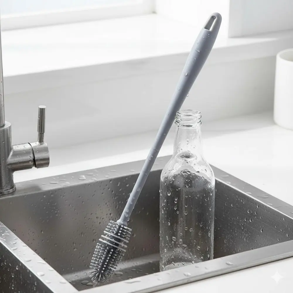 Long Handle Curved Bottle Brush, Flexible Narrow Container Cleaner, High-Temperature Resistant Glass & Deep Cup Scrubber, Non-Scratch Kitchenware Brush for Wine Glasses, Easy Clean No Residue Tool.
