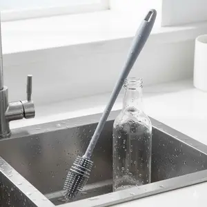 Long Handle Curved Bottle Brush, Flexible Narrow Container Cleaner, High-Temperature Resistant Glass & Deep Cup Scrubber, Non-Scratch Kitchenware Brush for Wine Glasses, Easy Clean No Residue Tool.