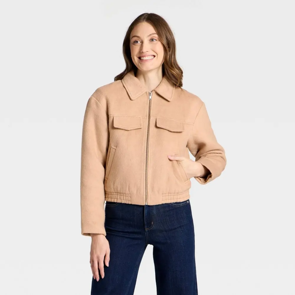 Women's Wool Fashion Jacket - Polyester-Blend Fabric Tops, Everyday Wear Garment for Universal Use