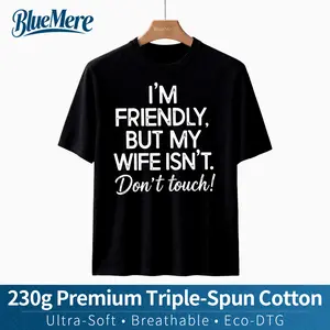 【BlueMere】230G Heavyweight Pure Cotton I'm Friendly But My Wife Isn't Funny Warning T-Shirt, Funny Wife Tee, Husband Tee, Anniversary Gift, Tee Gift For Husband, Men's Gift Ideas Menswear