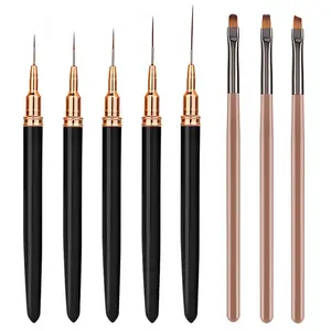 8-Piece Nail Art Line Drawing Pen Set, 5 Nail Fine Pens, Ultra-Thin Nail Brush For Gel Nail Design,3 Nail Template Brushes For DIY Design. Daily Use Of Nail Salon, Nail Art Tools Nail Art Manicure