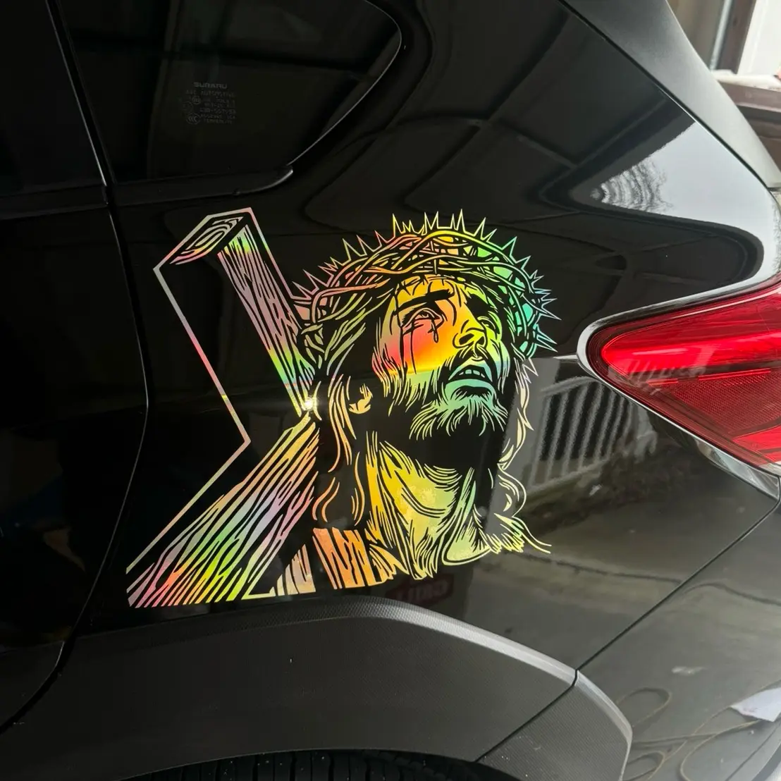 Jesus with Cross Decal Sticker for Car, Truck, SUV, Glass Doors, Windows, Fridge- Different Sizes Available - Multiple Colors Available