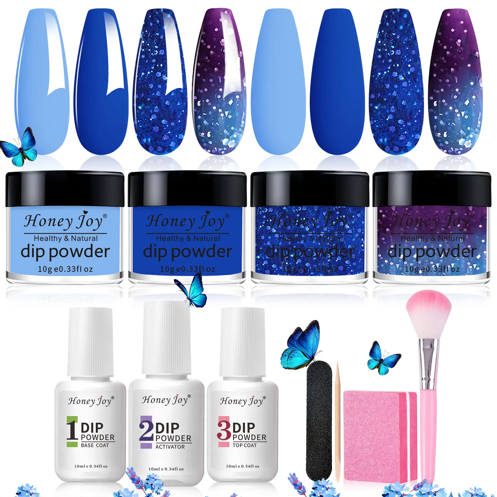 Honey Joy Sky Blue & Navy Dip Powder Kit  Fresh Spring Nails | Easy At-Home Nails (No Lamp Needed)