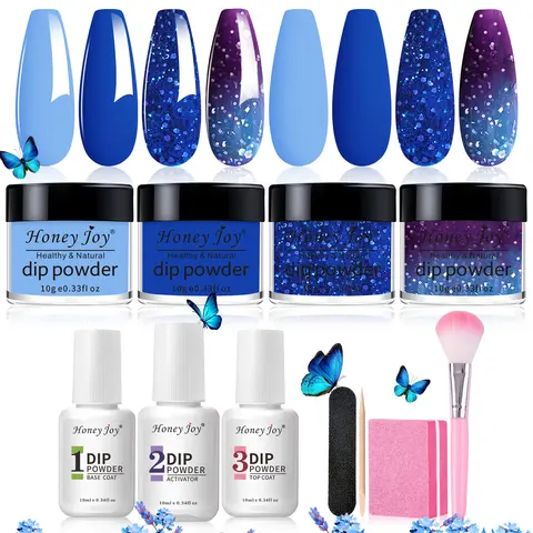 Honey Joy Sky Blue & Navy Dip Powder Kit  Fresh Spring Nails | Easy At-Home Nails (No Lamp Needed)