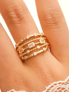 Multi-Layer Open Ring, Vintage Long Rectangle Crystal Unique Ring, Festival Party Versatile Jewelry, Music Festival Accessory