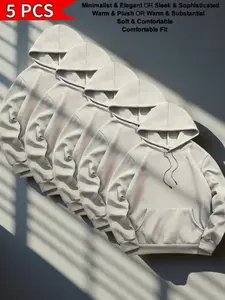 5 Pack Men's Blank Hoodies, 2026 Viral Unisex Pullover Hooded Sweatshirts, Heavyweight Cotton Blend