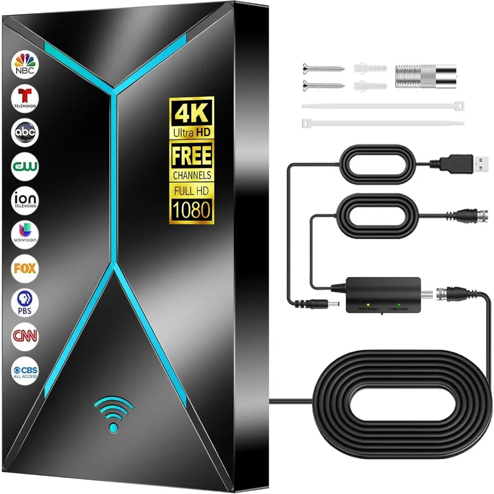 2026 Upgraded TV Antenna Indoor Outdoor, 2200+ Miles Long Range HDTV Antenna with Amplifier Signal Booster, 26FT Coaxial Cable for Local Channels 4K 8K 1080p,Digital Reception for Smart & Older TVs