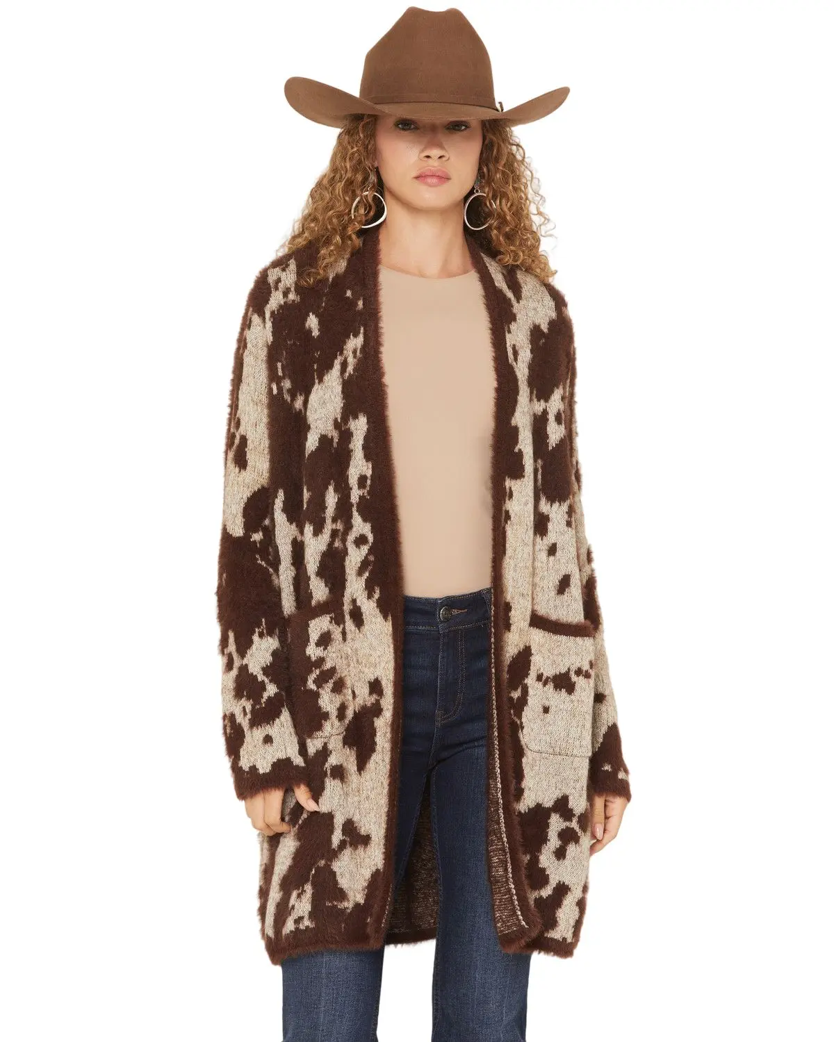 Shyanne Women's Women'S Cow Print Eyelash Knit Cardigan - Swho25sw3-Crm