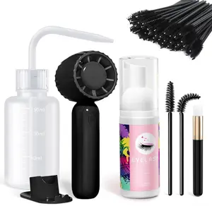 Buqikma Lash Shampoo Kit - Eyelash Extension Cleanser for Extensions 60ML with Rechargeable Handheld Lash Fan Dryer Mascara Brush Rinse Bottle Makeup Cleansing Foam for Lash Care