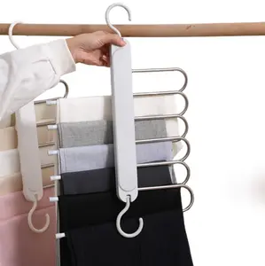 2Pcs 6 Layer Pants Hanger Space-Saving & Non-Slip Clothes spacesaving Hanging 65mm Wide Spacing, Anti-Slip Multifunctional Pants Rack for Jeans Trousers Wardrobe