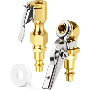 2-Pack Locking Air Chuck, 1/4" FNPT Closed Flow Clip  Air Chuck, Quick Connect, Pure Brass Tire Chucks
