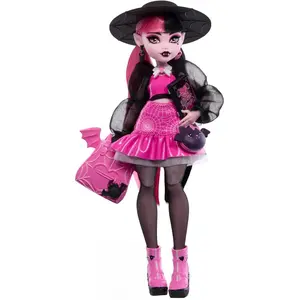 Monster High Draculaura Doll with Pet Bat-Cat Count Fabulous & Accessories Like Backpack Spell Book Bento Box SPF 500 Bottle Sunglasses & Blood-Red Lip Gloss