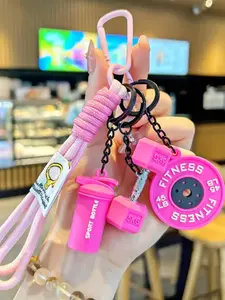 Personalized Sports Style Barbell Dumbbell Keychain, Kettlebell Keychain, Fitness Kettle Bell Backpack Pendant With Braided Rope, The Best Choice For Couples/Fitness Enthusiasts To Give Gifts During Various Holidays