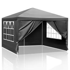 Black 10'x10' Waterproof Canopy Gazebo, Heavy Duty Outdoor Patio Party Tent for Wedding, BBQ, Catering & Backyard Events