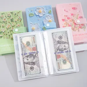 100 Pockets Cash Budget Planner Book with 50 sheets sleeves, flower wealth album designed for cash stuffing and budget planner systems, popular for money saving challenge routines and daily personal finance organization at home, Monthly Budget Planner