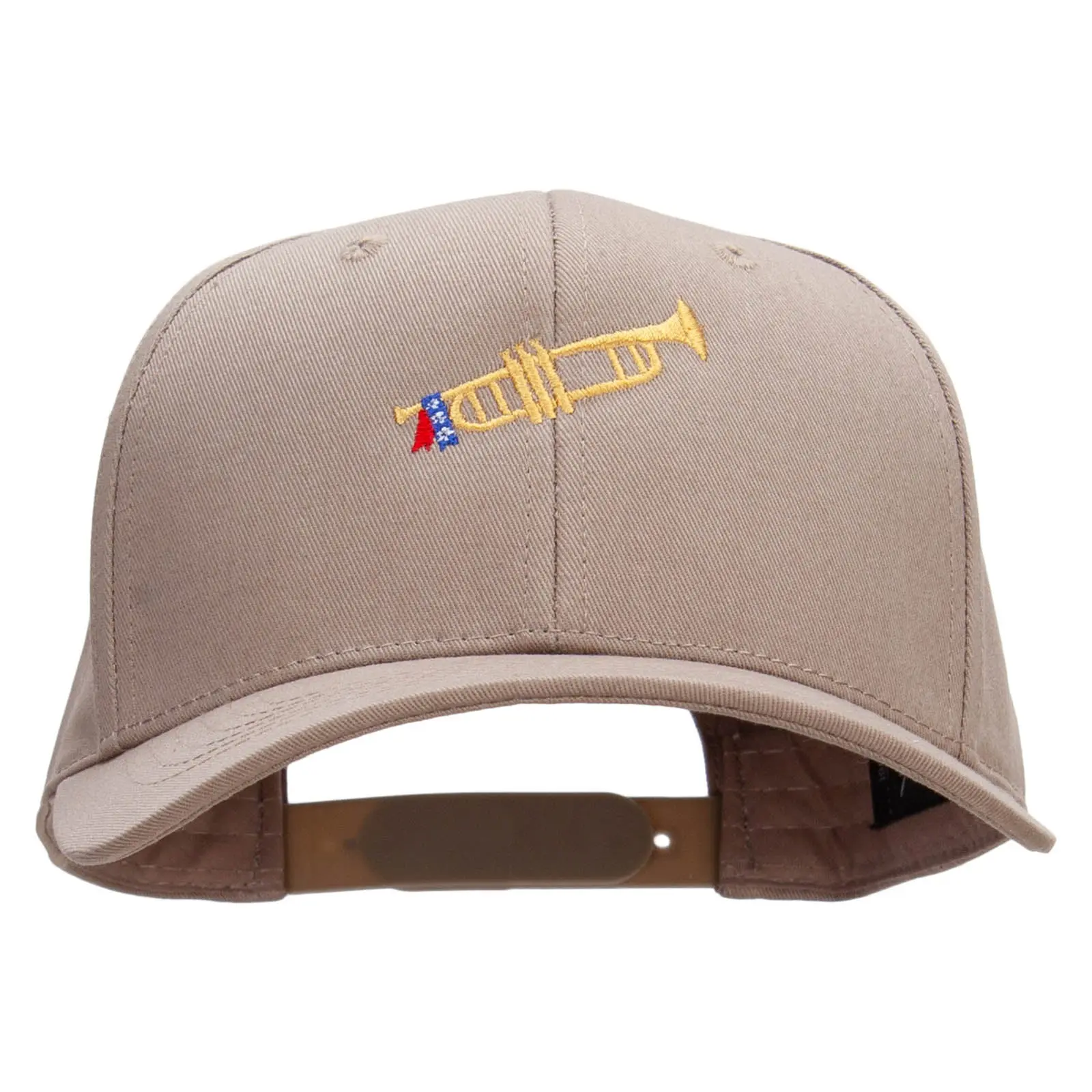 Trumpet with Flag Ribbon Embroidered Unconstructed Cotton Flat Bill Cap