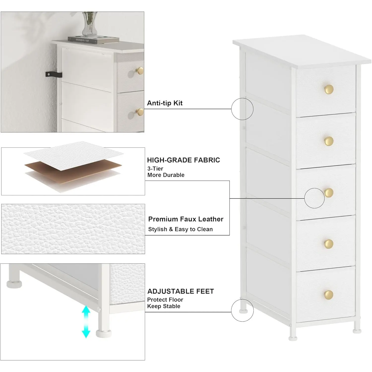 skinny white dresser Flynn Dresser, Rigorously tested to meet or exceed all required and voluntary safety standards White Dresser, Tall 5 Drawer