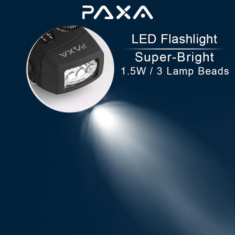 PAXA Compact Solar Powered Hand Crank Radio, Chargeable Power Bank Weather Radio with Flashlight for Charging Phones, Portable Charger Radio with LED Lights